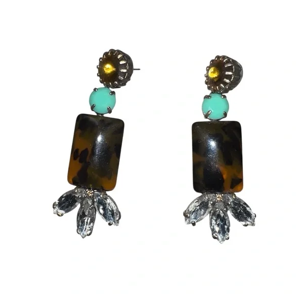 J. Crew Tortoiseshell & Turquoise Earrings | Statement Jewelry - Picture 5 of 9